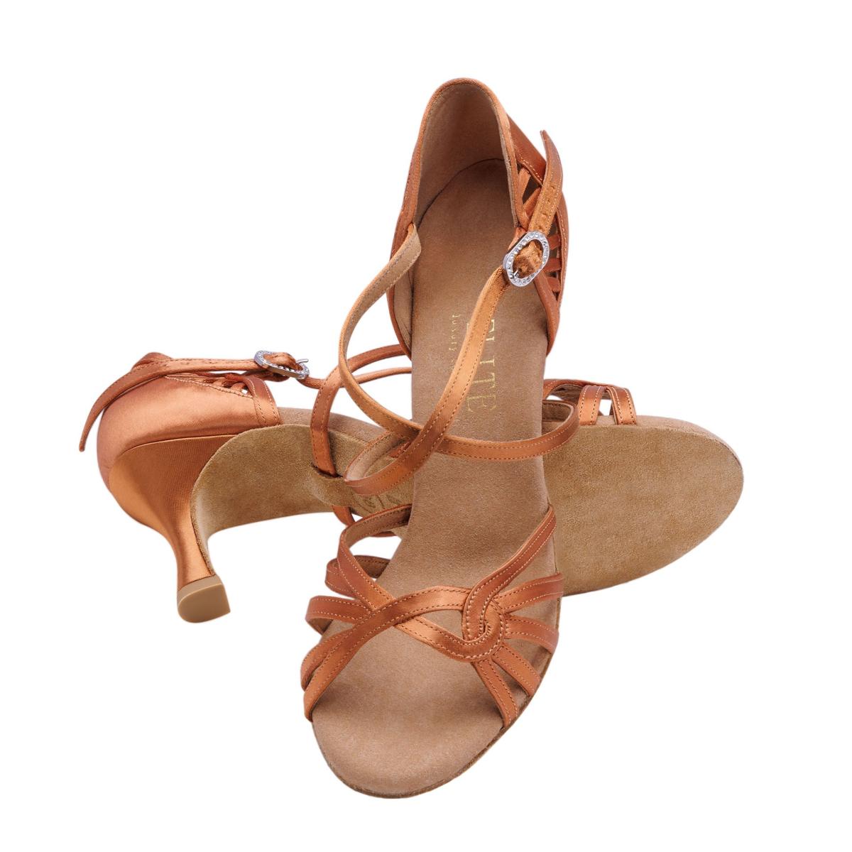 Rummos Damen Tanzschuhe Elite Eris 048 - Obermaterial: Satin - Farbe: Dark Tan - Weite: Normal - Absatz: 60R Flare - Größe: EUR 38,5