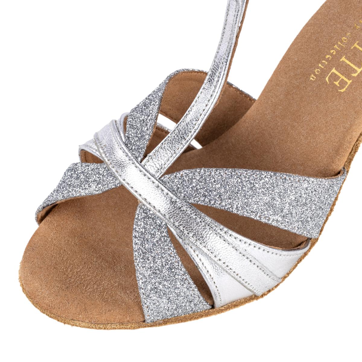 Rummos Damen Tanzschuhe Elite Martina 009/139 - Material: Leder/Glitzer - Farbe: Silber - Weite: Normal - Absatz: 70R Flare - Größe: EUR 35,5