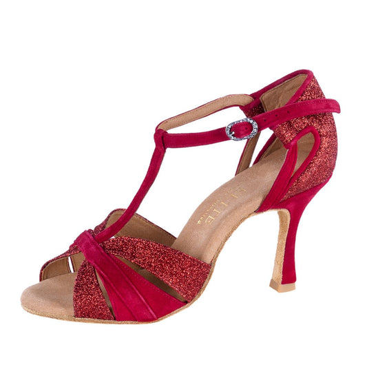 Rummos Damen Tanzschuhe Elite Martina 028/135 - Material: Nubuck/Glitzer - Farbe: Rot - Weite: Normal - Absatz: 70R Flare - Größe: EUR 42