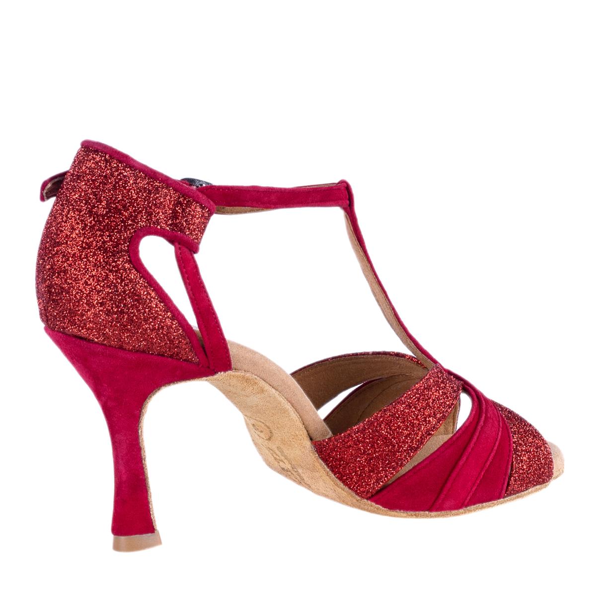 Rummos Damen Tanzschuhe Elite Martina 028/135 - Material: Nubuck/Glitzer - Farbe: Rot - Weite: Normal - Absatz: 70R Flare - Größe: EUR 42