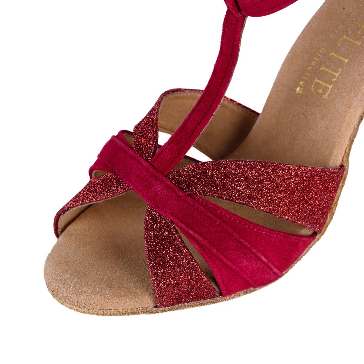 Rummos Damen Tanzschuhe Elite Martina 028/135 - Material: Nubuck/Glitzer - Farbe: Rot - Weite: Normal - Absatz: 70R Flare - Größe: EUR 33,5