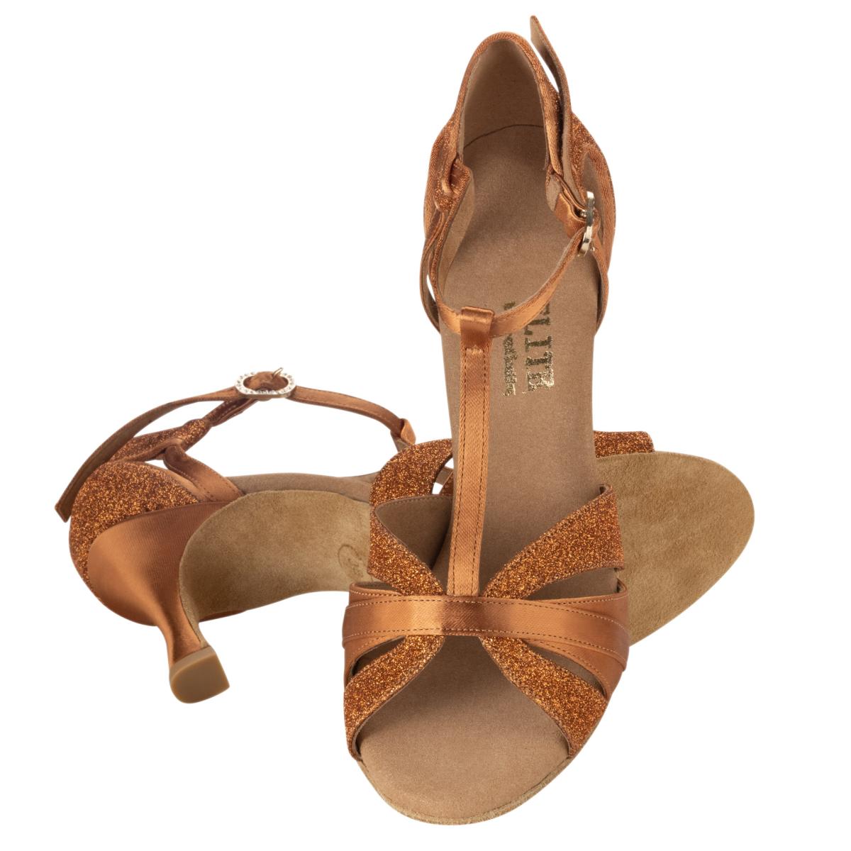 Rummos Damen Tanzschuhe Elite Martina 048/138 - Material: Satin/Glitzer - Farbe: Dark Tan - Weite: Normal - Absatz: 60R Flare - Größe: EUR 39