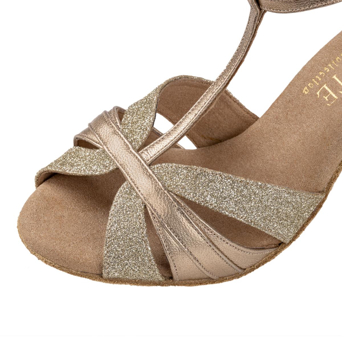Rummos Damen Latein Tanzschuhe Elite Martina 147-137 - M: Leder/Glitzer - C: Platin - W: Medium (Normal) - H: 60R Flare - Si: EUR 38