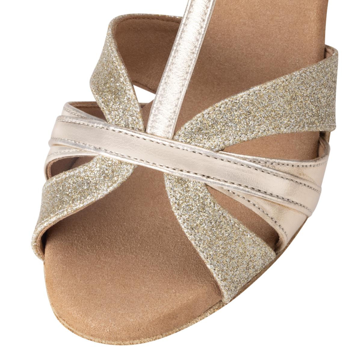 Rummos Damen Tanzschuhe Elite Martina 147-137 - Material: Leder/Glitzer - Farbe: Platin - Weite: Normal - Absatz: 70R Flare - Größe: EUR 36