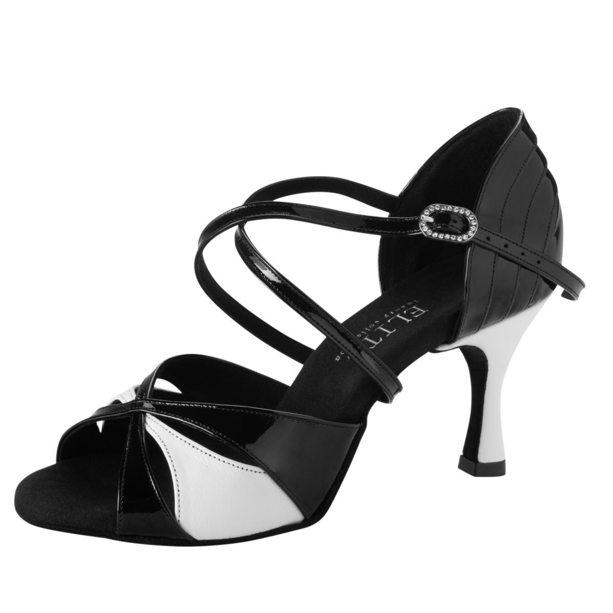 Rummos Damen Tanzschuhe Elite Paloma 035/004 - Material: Leder/Lackleder - Farbe: Schwarz/Weiß - Weite: Normal - Absatz: 60R Flare - Größe: EUR 38,5