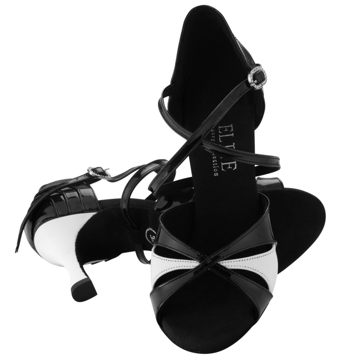 Rummos Damen Tanzschuhe Elite Paloma 035/004 - Material: Leder/Lackleder - Farbe: Schwarz/Weiß - Weite: Normal - Absatz: 60R Flare - Größe: EUR 40,5