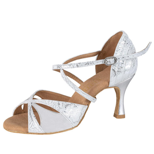 Rummos Damen Tanzschuhe Elite Paloma 084/009 - Material: Leder - Farbe: Weiß/Silber - Weite: Normal - Absatz: 60R Flare - Größe: EUR 40,5