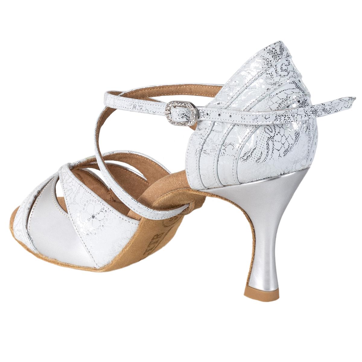 Rummos Damen Tanzschuhe Elite Paloma 084/009 - Material: Leder - Farbe: Weiß/Silber - Weite: Normal - Absatz: 60R Flare - Größe: EUR 40,5