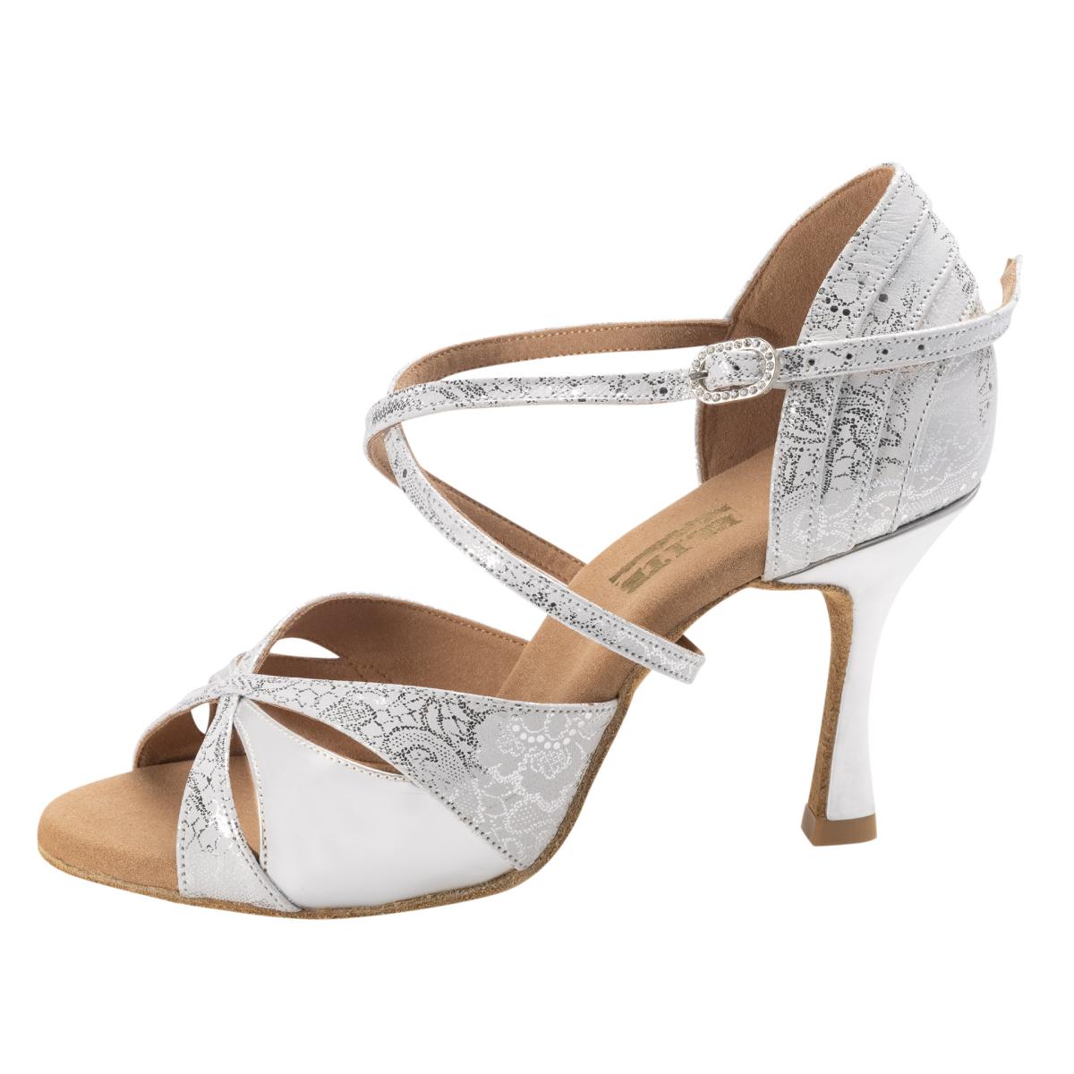 Rummos Damen Tanzschuhe Elite Paloma 084/009 - Material: Leder - Farbe: Weiß/Silber - Weite: Normal - Absatz: 70R Flare - Größe: EUR 38,5