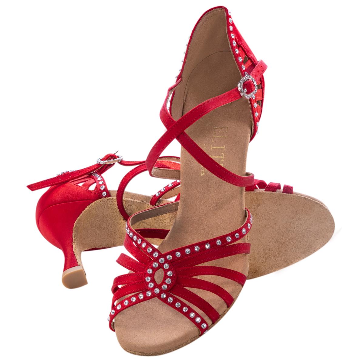 Rummos Damen Tanzschuhe Elite Luna 049S - Obermaterial: Satin - Farbe: Rot - Weite: Normal - Absatz: 60R Flare - Größe: EUR 35