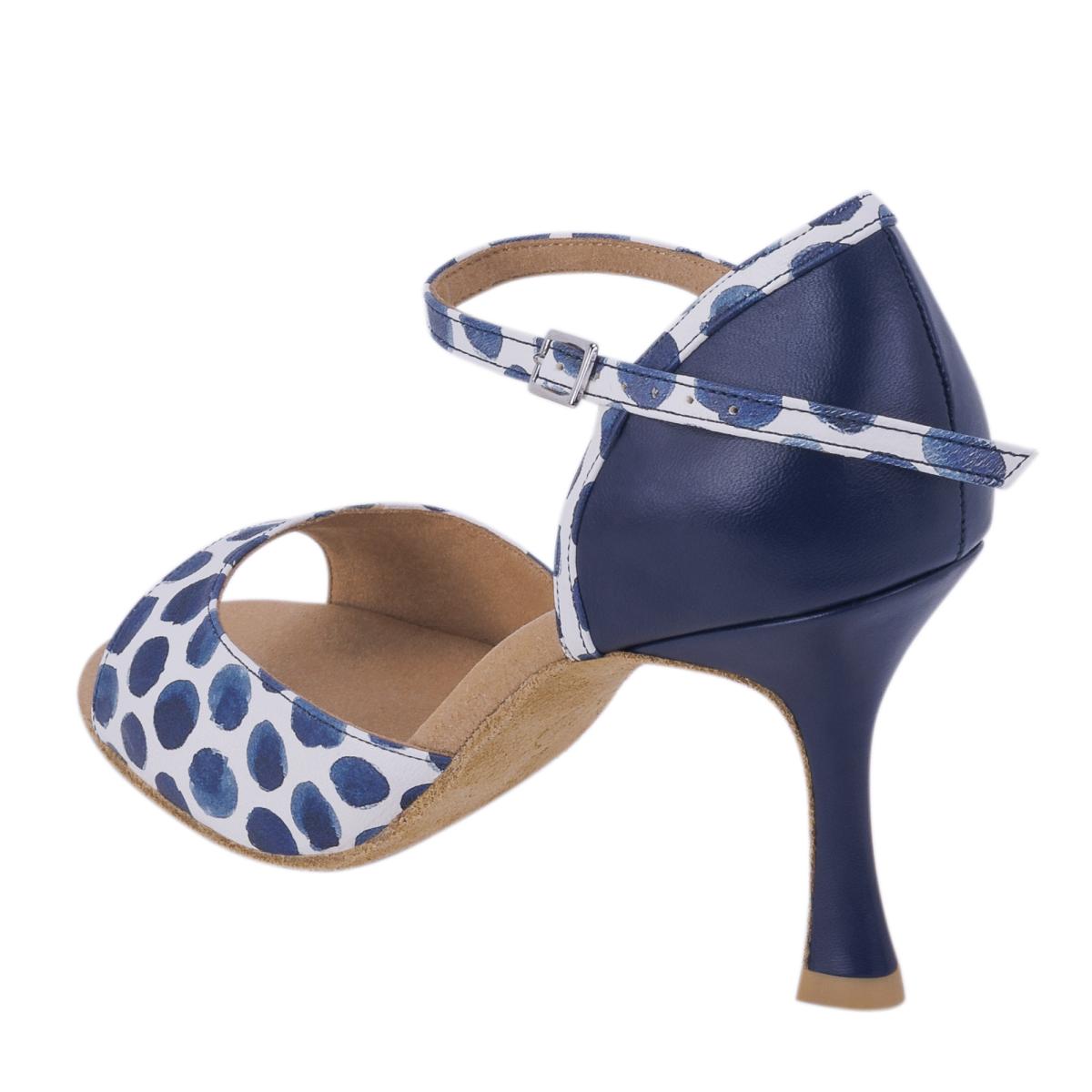 Rummos Damen Tanzschuhe Gabi 526-006 - Obermaterial: Leder - Farbe: Blau/Navy/Weiß - Weite: Normal - Absatz: 70R Flare - Größe: EUR 42