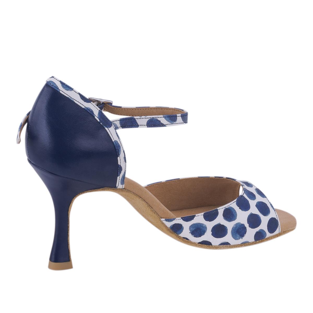 Rummos Damen Tanzschuhe Gabi 526-006 - Obermaterial: Leder - Farbe: Blau/Navy/Weiß - Weite: Normal - Absatz: 70R Flare - Größe: EUR 42