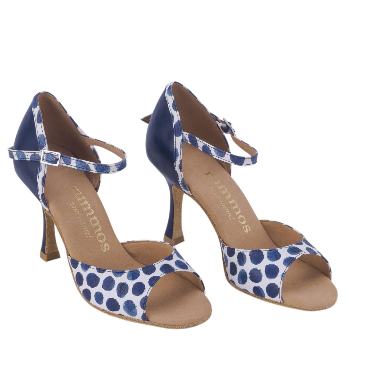 Rummos Damen Tanzschuhe Gabi 526-006 - Obermaterial: Leder - Farbe: Blau/Navy/Weiß - Weite: Normal - Absatz: 70R Flare - Größe: EUR 42
