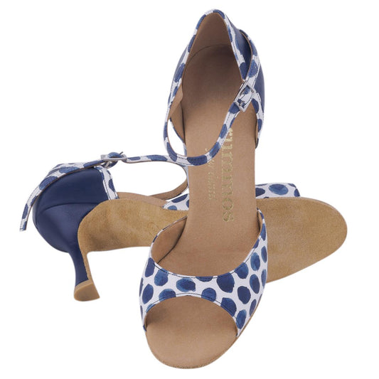 Rummos Damen Tanzschuhe Gabi 526-006 - Obermaterial: Leder - Farbe: Blau/Navy/Weiß - Weite: Normal - Absatz: 70R Flare - Größe: EUR 42