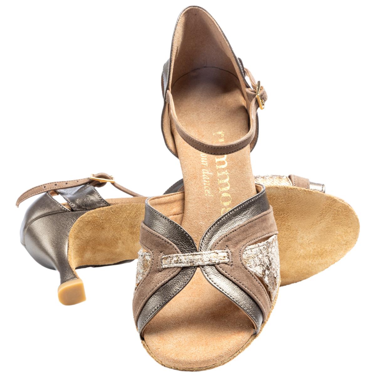 Rummos Damen Tanzschuhe Isabel 148-023-198 - Material: Leder/Nubuck - Farbe: BronzMetal/Taupe - Weite: Medium (Normal) - Absatz: 60R Flare - Größe: EUR 33