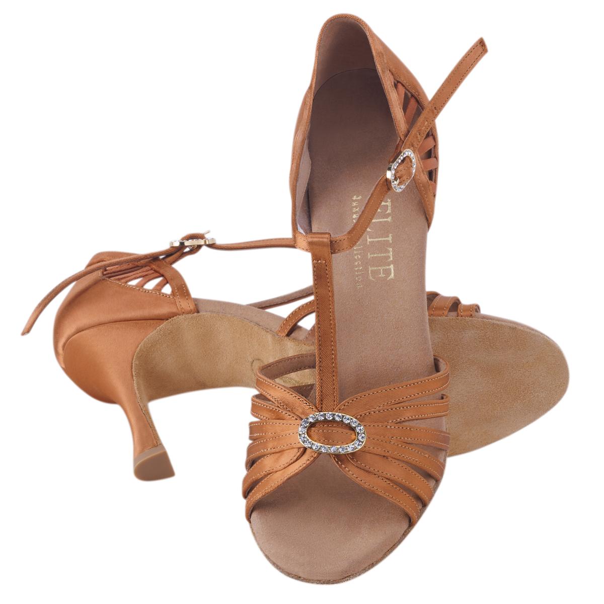 Rummos Damen Tanzschuhe Elite Karina 048 - Obermaterial: Satin - Farbe: Dark Tan - Weite: Normal - Absatz: 70R Flare - Größe: EUR 37