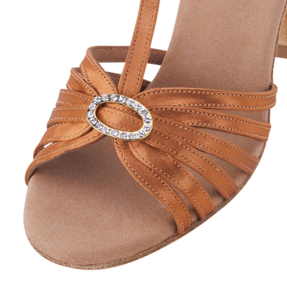 Rummos Damen Tanzschuhe Elite Karina 048 - Obermaterial: Satin - Farbe: Dark Tan - Weite: Normal - Absatz: 70R Flare - Größe: EUR 33