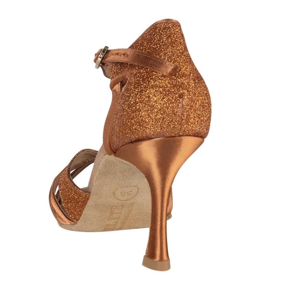 Rummos Damen Tanzschuhe Elite Martina 048/138 - Material: Satin/Glitzer - Farbe: Dark Tan - Weite: Normal - Absatz: 70R Flare - Größe: EUR 36