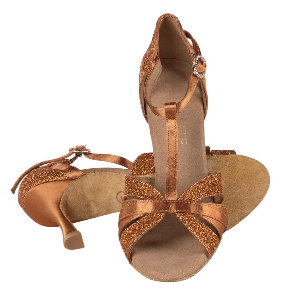 Rummos Damen Tanzschuhe Elite Martina 048/138 - Material: Satin/Glitzer - Farbe: Dark Tan - Weite: Normal - Absatz: 70R Flare - Größe: EUR 35
