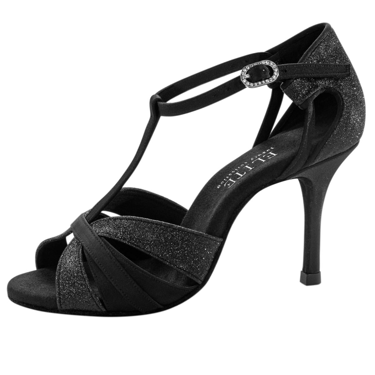 Rummos Damen Tanzschuhe Elite Martina 041/131 - Obermaterial: Satin/Glitzer - Farbe: Schwarz - Weite: Normal - Absatz: 80E Stiletto - Größe: EUR 38,5