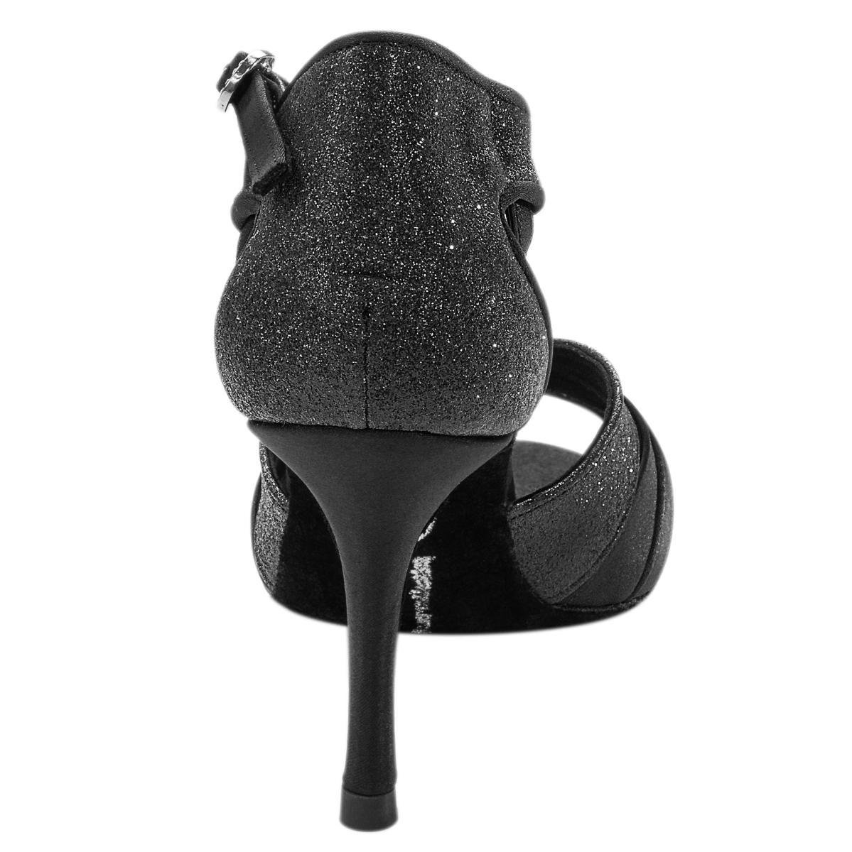 Rummos Damen Tanzschuhe Elite Martina 041/131 - Obermaterial: Satin/Glitzer - Farbe: Schwarz - Weite: Normal - Absatz: 80E Stiletto - Größe: EUR 35,5