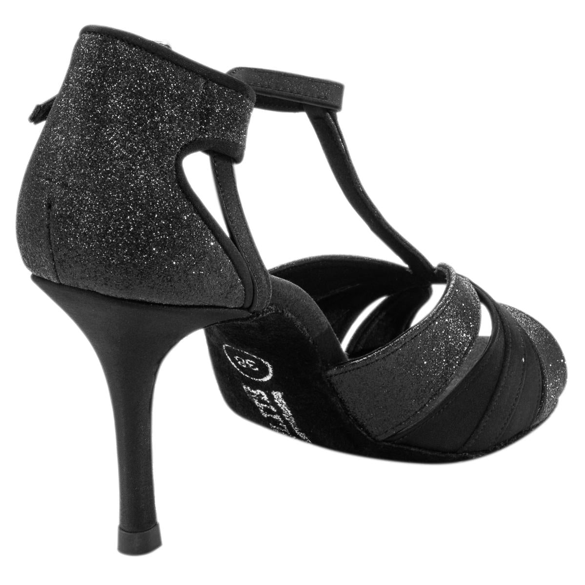 Rummos Damen Tanzschuhe Elite Martina 041/131 - Obermaterial: Satin/Glitzer - Farbe: Schwarz - Weite: Normal - Absatz: 80E Stiletto - Größe: EUR 33,5
