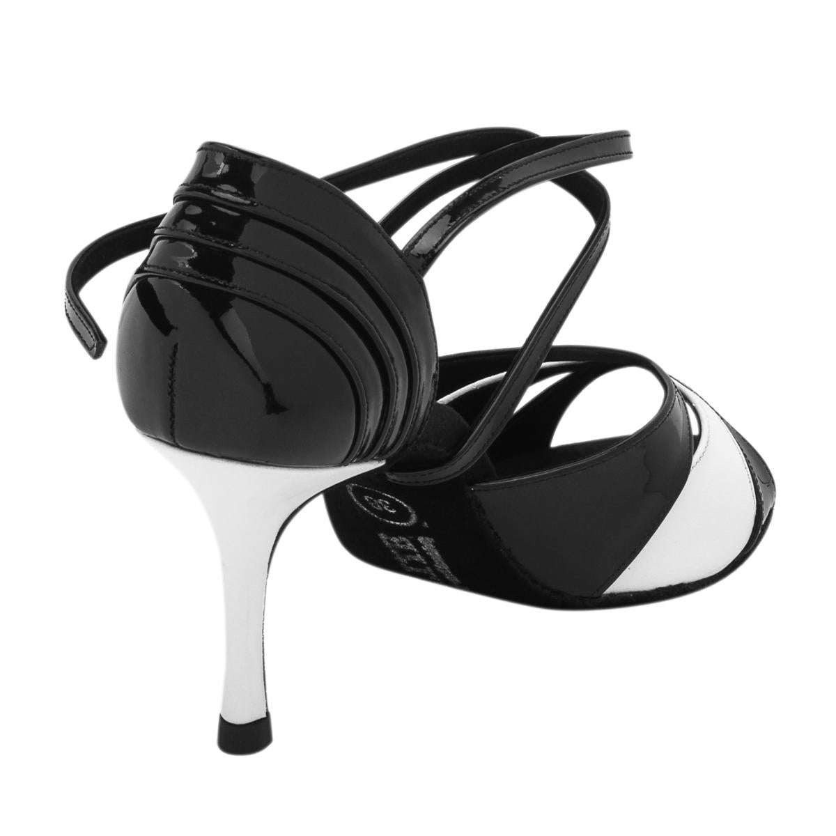 Rummos Damen Tanzschuhe Elite Paloma 035/004 - Obermaterial: Leder/Lackleder - Farbe: Schwarz/Weiß - Weite: Normal - Absatz: 80E Stiletto - Größe: EUR 38,5
