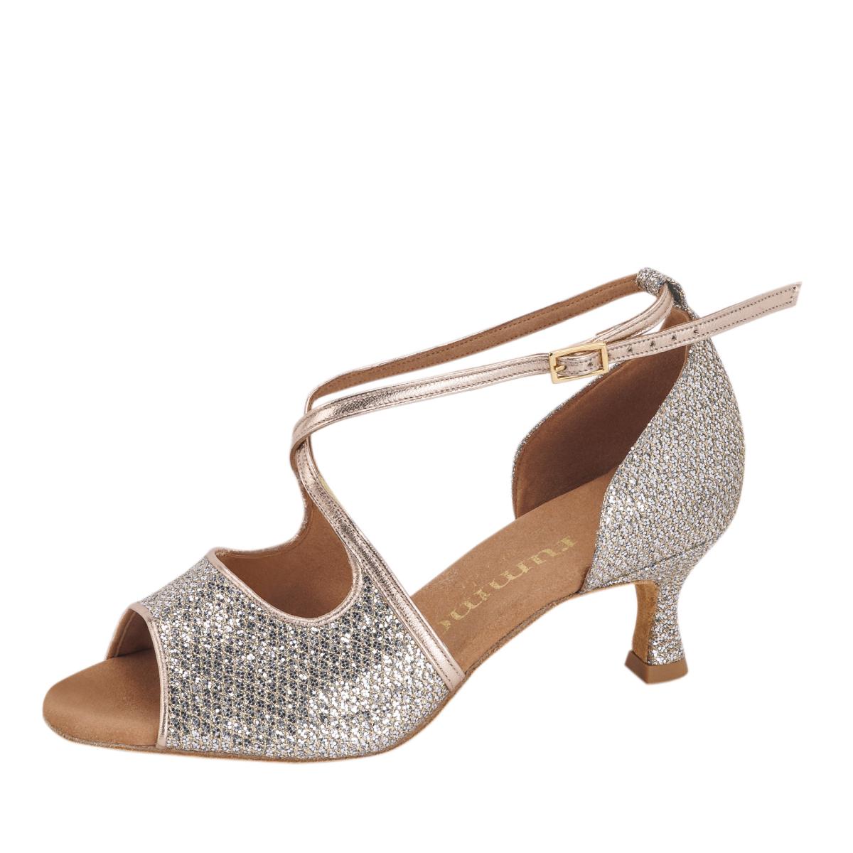 Rummos Damen Tanzschuhe R545 GT8-147 - Obermaterial: Leder/GlitterLux - Farbe: Platin - Weite: Normal - Absatz: 50R Flare - Größe: EUR 33,5
