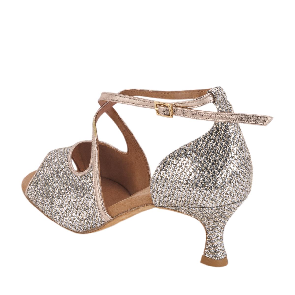 Rummos Damen Tanzschuhe R545 GT8-147 - Obermaterial: Leder/GlitterLux - Farbe: Platin - Weite: Normal - Absatz: 50R Flare - Größe: EUR 34,5