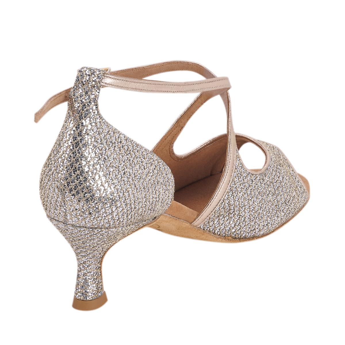 Rummos Damen Tanzschuhe R545 GT8-147 - Obermaterial: Leder/GlitterLux - Farbe: Platin - Weite: Normal - Absatz: 50R Flare - Größe: EUR 37
