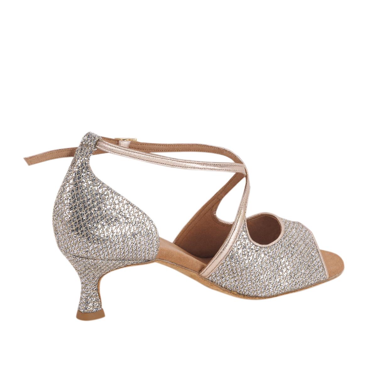 Rummos Damen Tanzschuhe R545 GT8-147 - Obermaterial: Leder/GlitterLux - Farbe: Platin - Weite: Normal - Absatz: 50R Flare - Größe: EUR 39