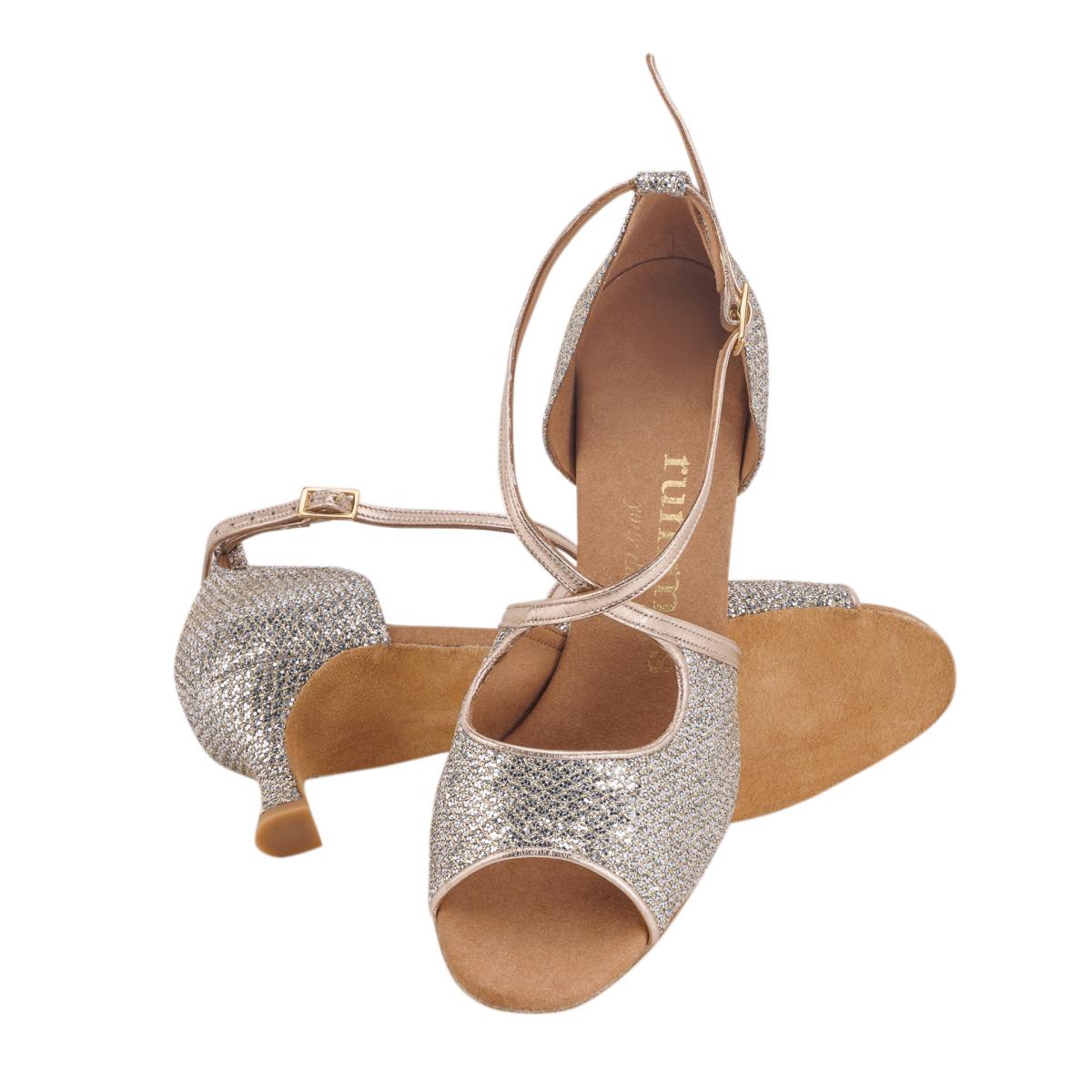 Rummos Damen Tanzschuhe R545 GT8-147 - Obermaterial: Leder/GlitterLux - Farbe: Platin - Weite: Normal - Absatz: 50R Flare - Größe: EUR 37