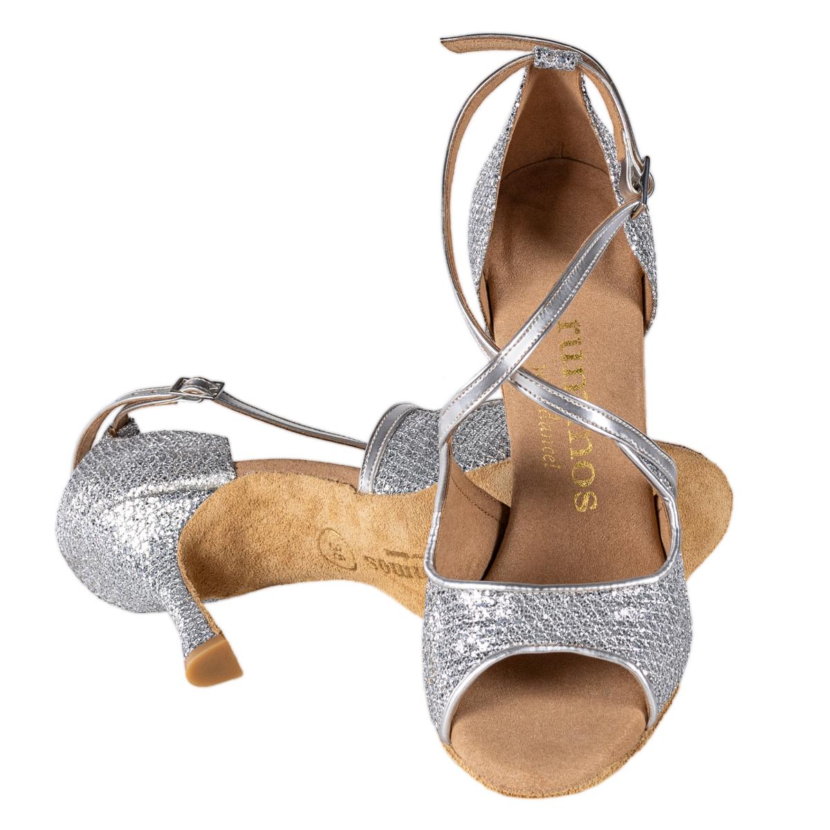 Rummos Damen Tanzschuhe R545 GT9-009 - Material: Leder/GlitterLux - Farbe: Silber - Weite: Normal - Absatz: 70R Flare - Größe: EUR 38
