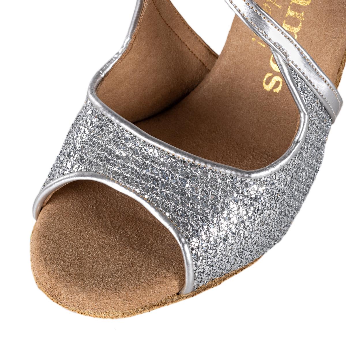 Rummos Damen Tanzschuhe R545 GT9-009 - Material: Leder/GlitterLux - Farbe: Silber - Weite: Normal - Absatz: 70R Flare - Größe: EUR 34