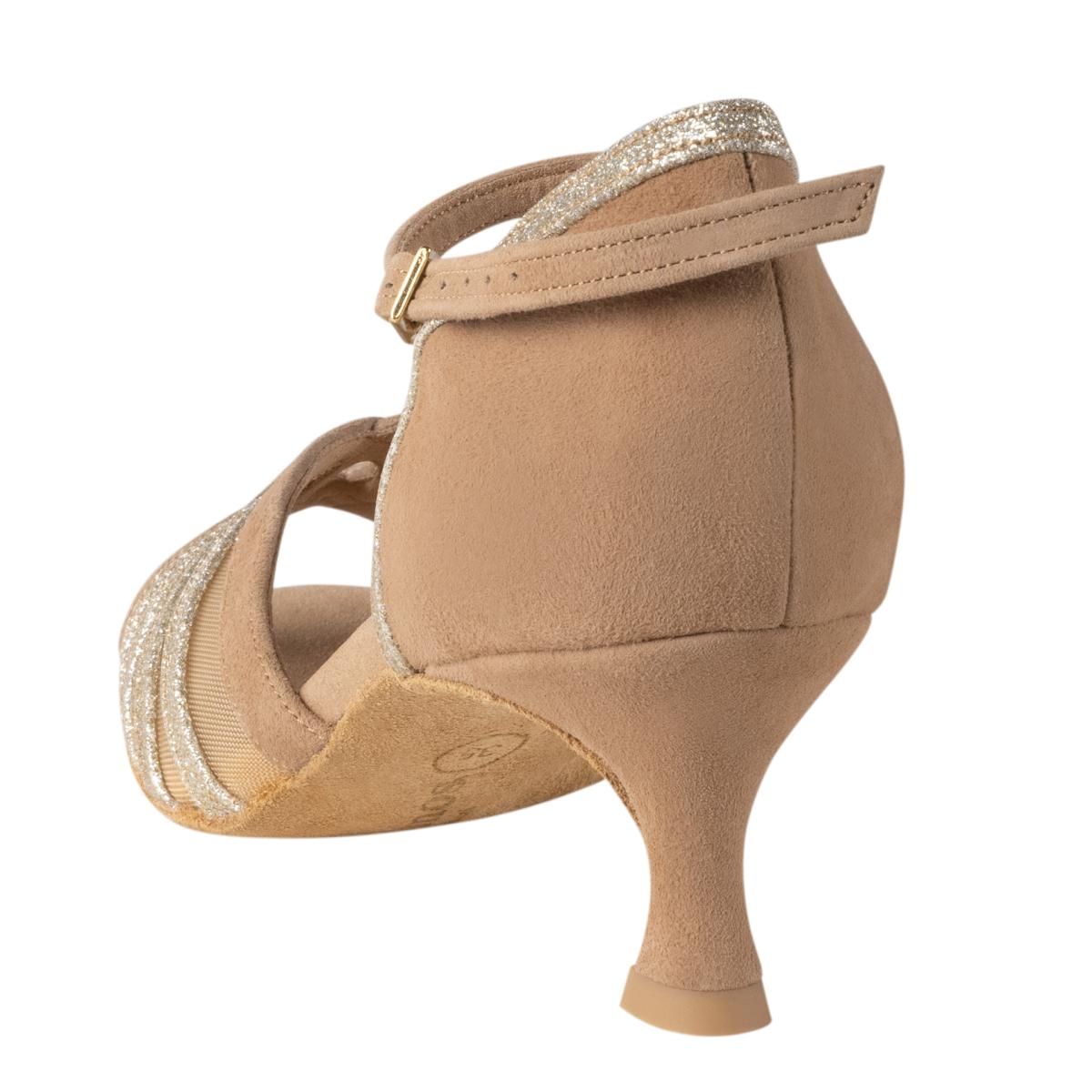 Rummos Damen Tanzschuhe R563 027-132 - Material: Nubuck/Glitzer - Farbe: LigBrown - Weite: Normal - Absatz: 50R Flare - Größe: EUR 34,5