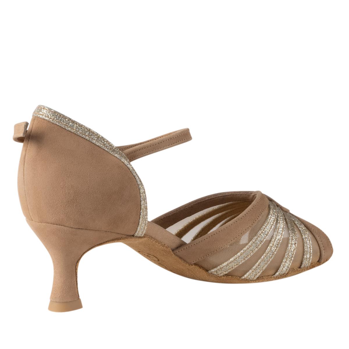 Rummos Damen Tanzschuhe R563 027-132 - Material: Nubuck/Glitzer - Farbe: LigBrown - Weite: Normal - Absatz: 50R Flare - Größe: EUR 33
