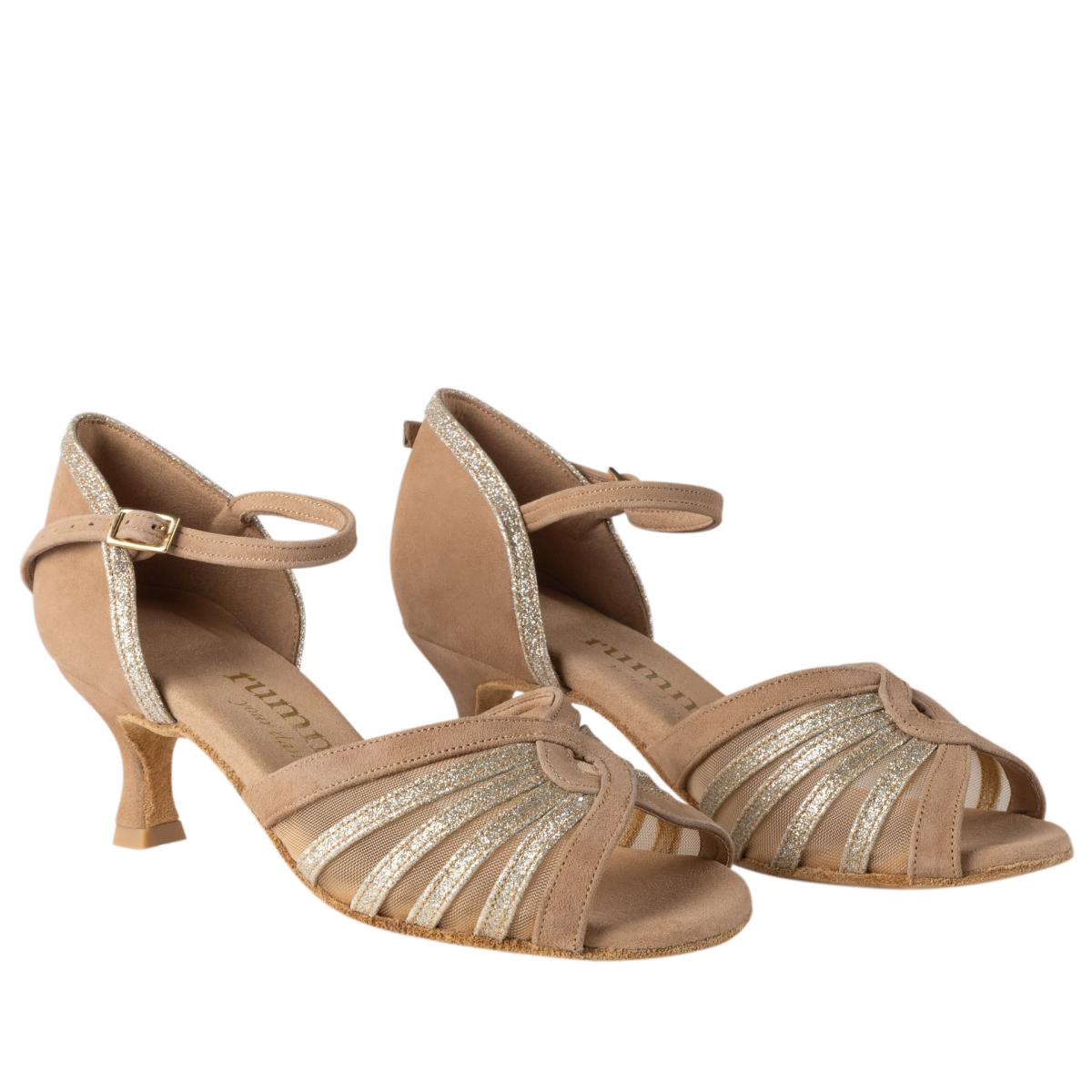 Rummos Damen Tanzschuhe R563 027-132 - Material: Nubuck/Glitzer - Farbe: LigBrown - Weite: Normal - Absatz: 50R Flare - Größe: EUR 33