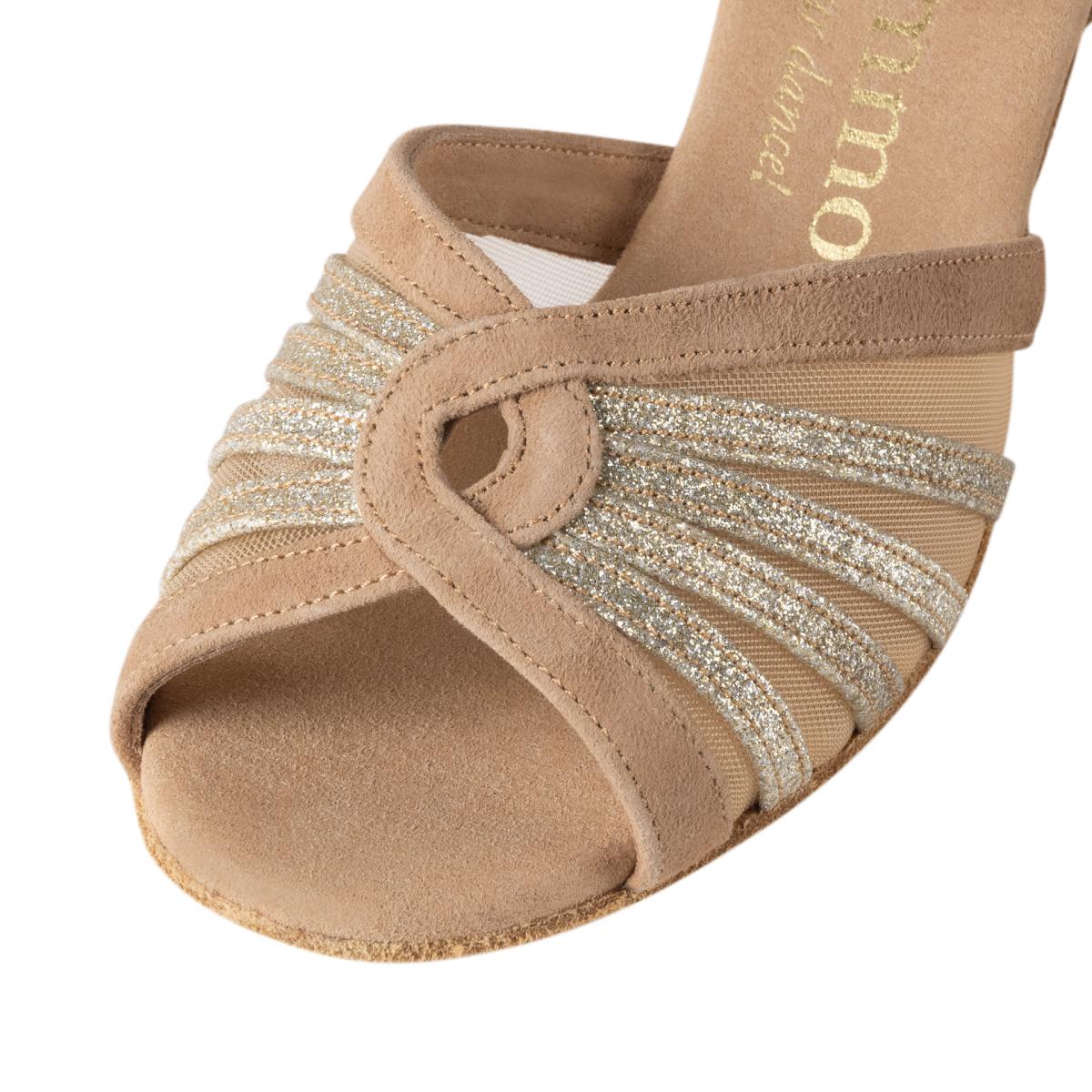 Rummos Damen Tanzschuhe R563 027-132 - Material: Nubuck/Glitzer - Farbe: LigBrown - Weite: Normal - Absatz: 50R Flare - Größe: EUR 36