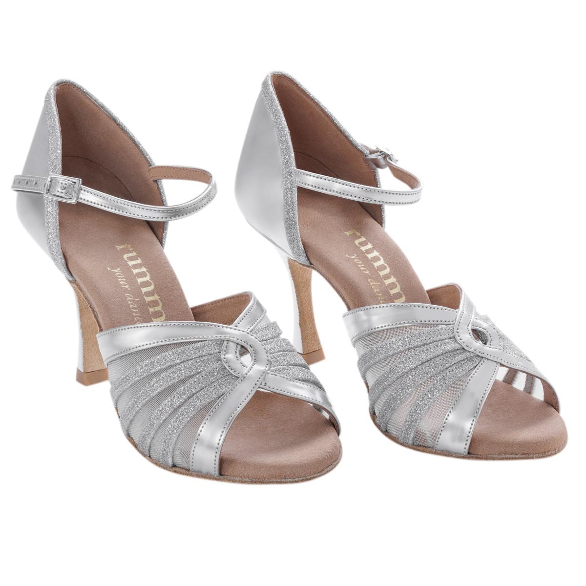 Rummos Damen Tanzschuhe R563 009-139 - Obermaterial: Leder/Glitzer - Farbe: Silber - Weite: Normal - Absatz: 70R Flare - Größe: EUR 41