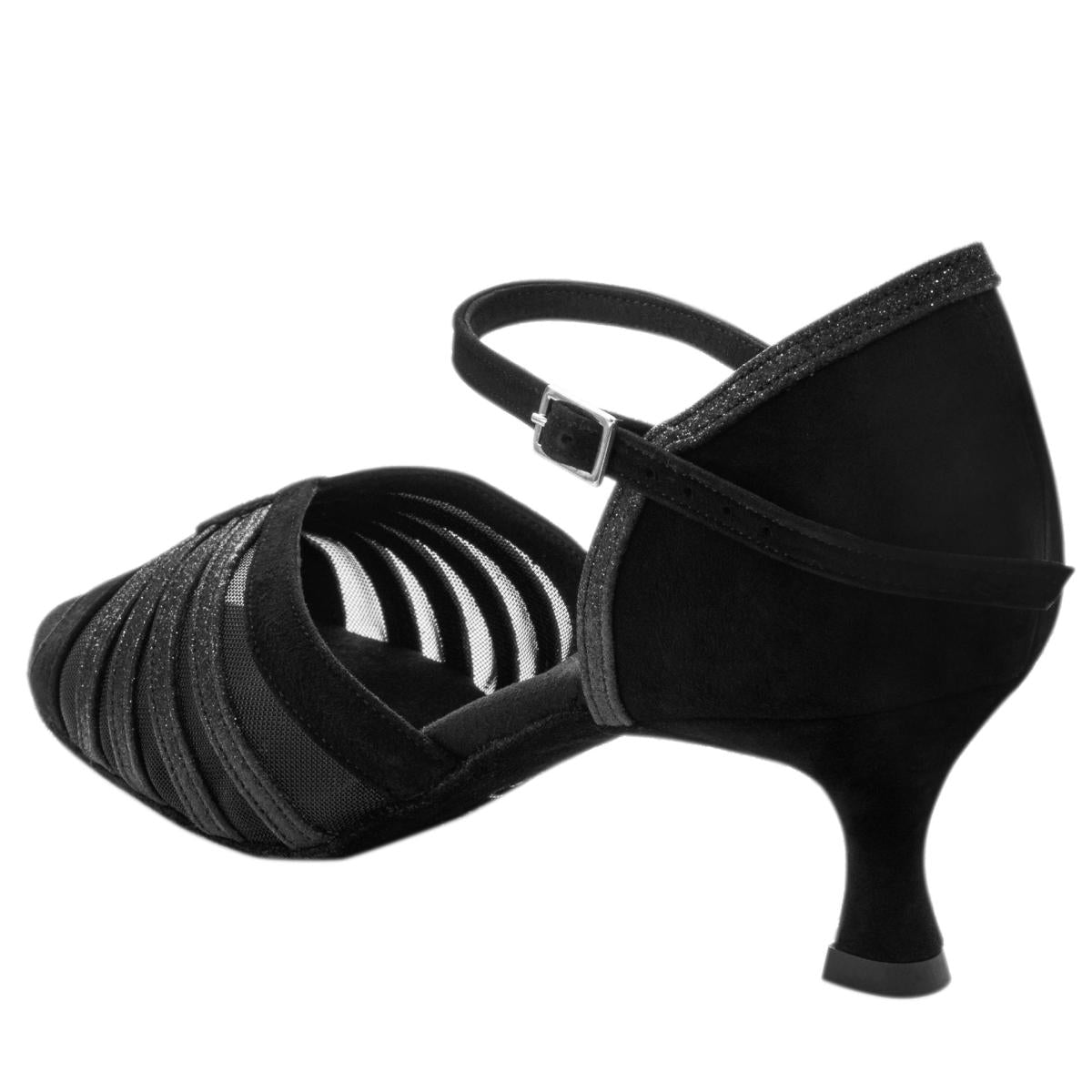 Rummos Damen Tanzschuhe R563 024-131 - Obermaterial: Nubuck/Glitzer - Farbe: Schwarz - Weite: Normal - Absatz: 50R Flare - Größe: EUR 42