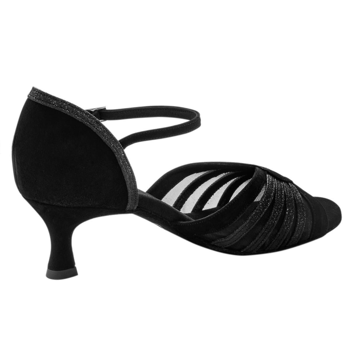 Rummos Damen Tanzschuhe R563 024-131 - Obermaterial: Nubuck/Glitzer - Farbe: Schwarz - Weite: Normal - Absatz: 50R Flare - Größe: EUR 42