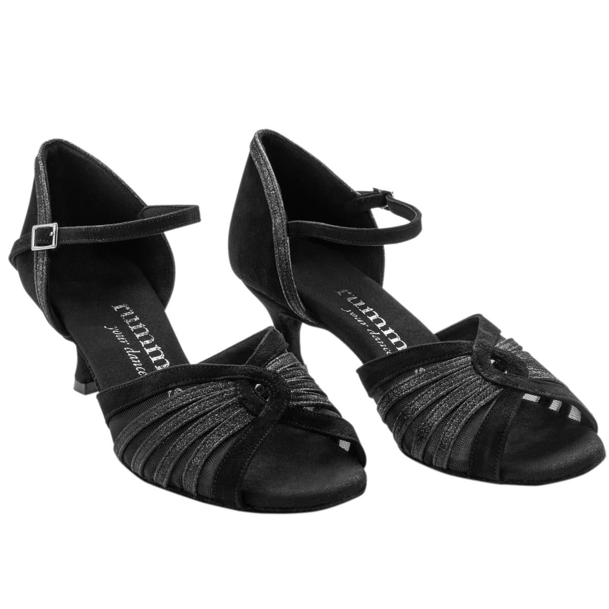 Rummos Damen Tanzschuhe R563 024-131 - Obermaterial: Nubuck/Glitzer - Farbe: Schwarz - Weite: Normal - Absatz: 50R Flare - Größe: EUR 42