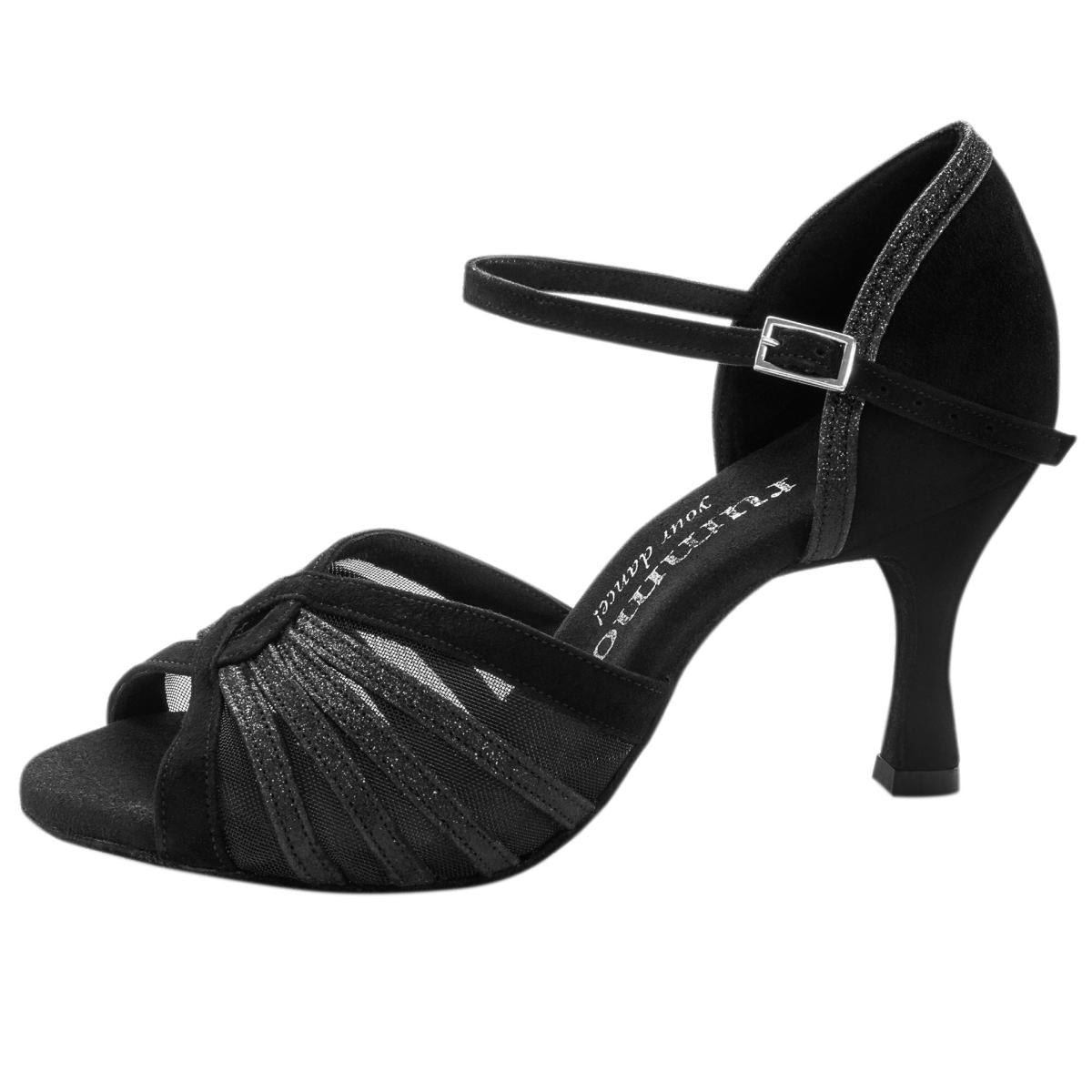 Rummos Damen Tanzschuhe R563 024-131 - Obermaterial: Nubuck/Glitzer - Farbe: Schwarz - Weite: Normal - Absatz: 60R Flare - Größe: EUR 38