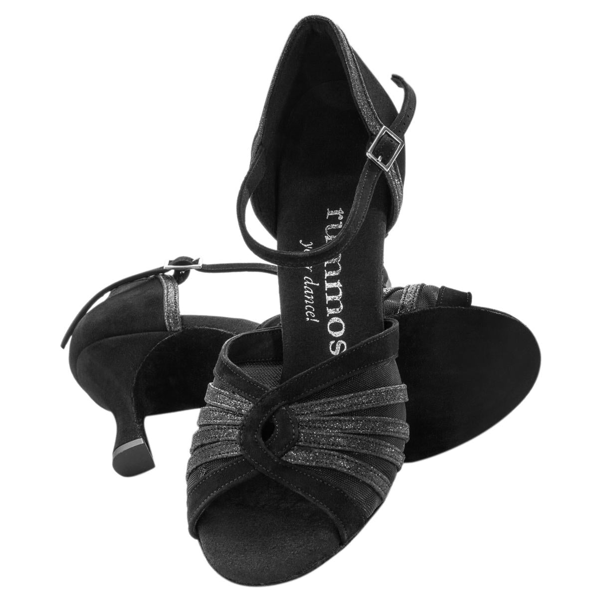 Rummos Damen Tanzschuhe R563 024-131 - Obermaterial: Nubuck/Glitzer - Farbe: Schwarz - Weite: Normal - Absatz: 60R Flare - Größe: EUR 34,5