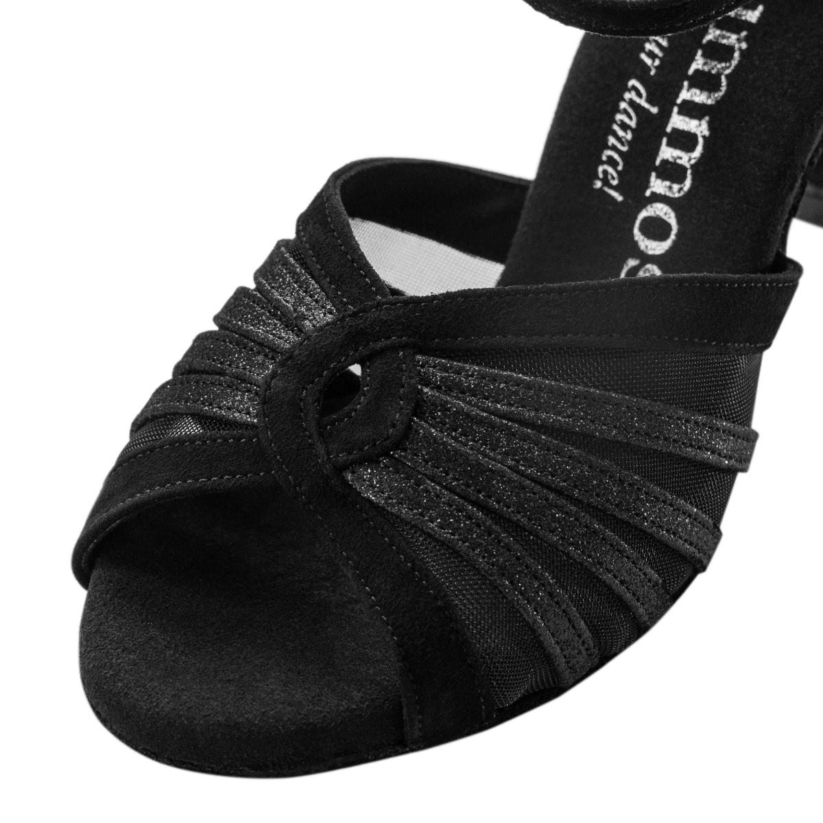 Rummos Damen Tanzschuhe R563 024-131 - Obermaterial: Nubuck/Glitzer - Farbe: Schwarz - Weite: Normal - Absatz: 60R Flare - Größe: EUR 34