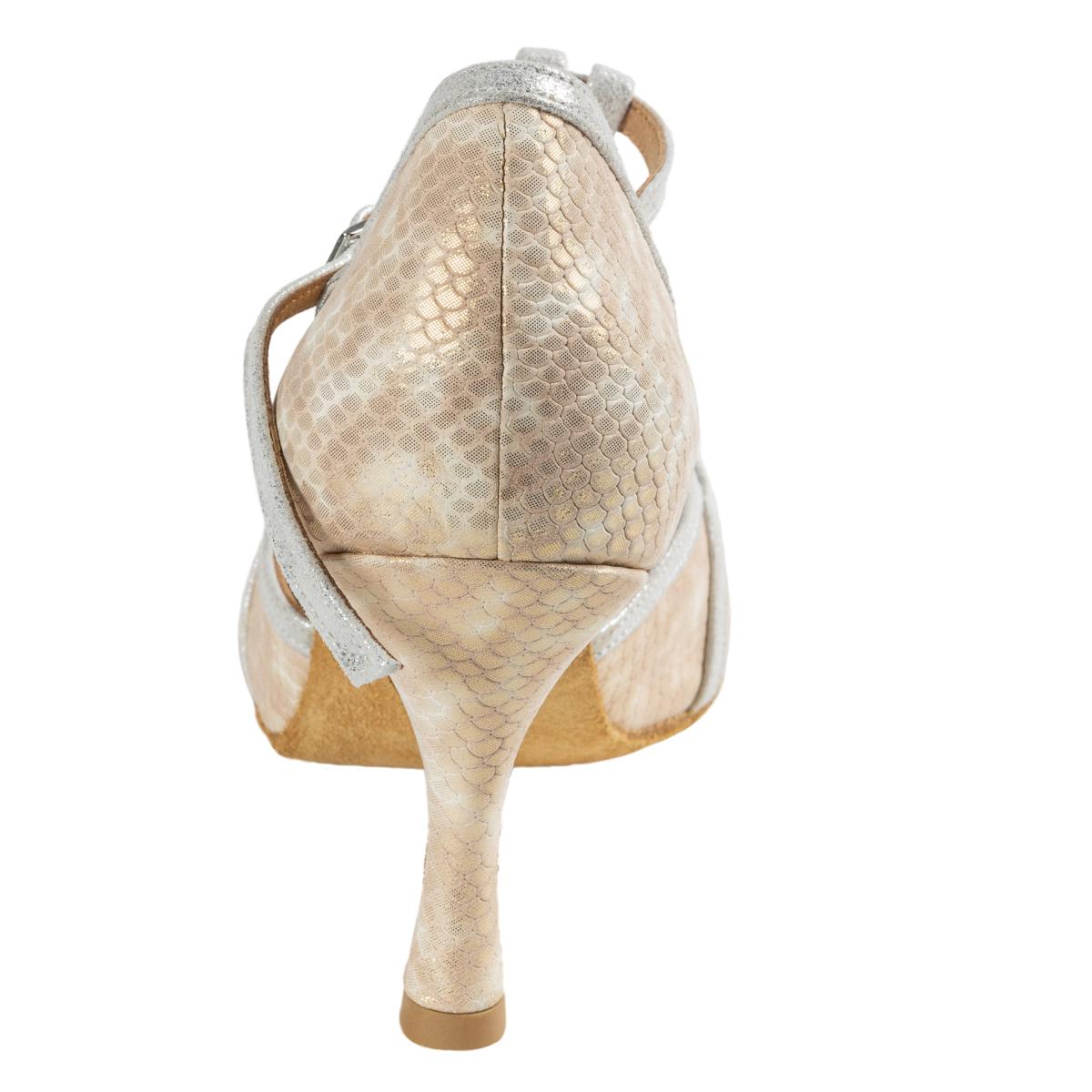 Rummos Damen Tanzschuhe Santigold 093-169 - M: Leder - C: Snake Beige/Silber Cuarzo - W: Medium (Normal) - H: 60R Flare - Si: EUR 38,5