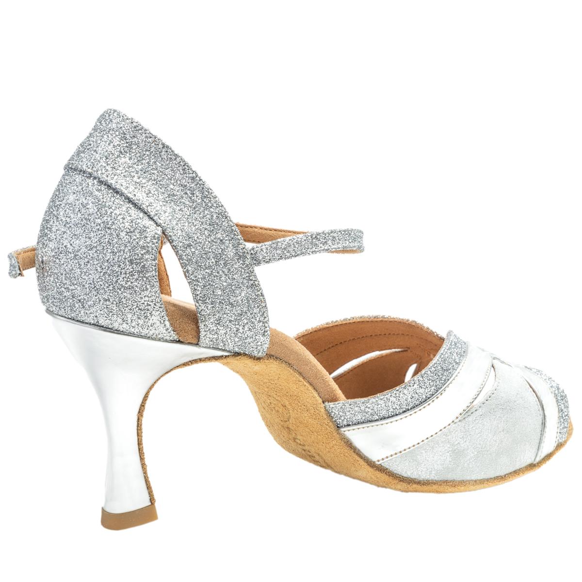 Rummos Damen Tanzschuhe Isabel - M: Glitzer/Leder - C: Silber - W: Medium (Normal) - H: 60R Flare - Si: EUR 34