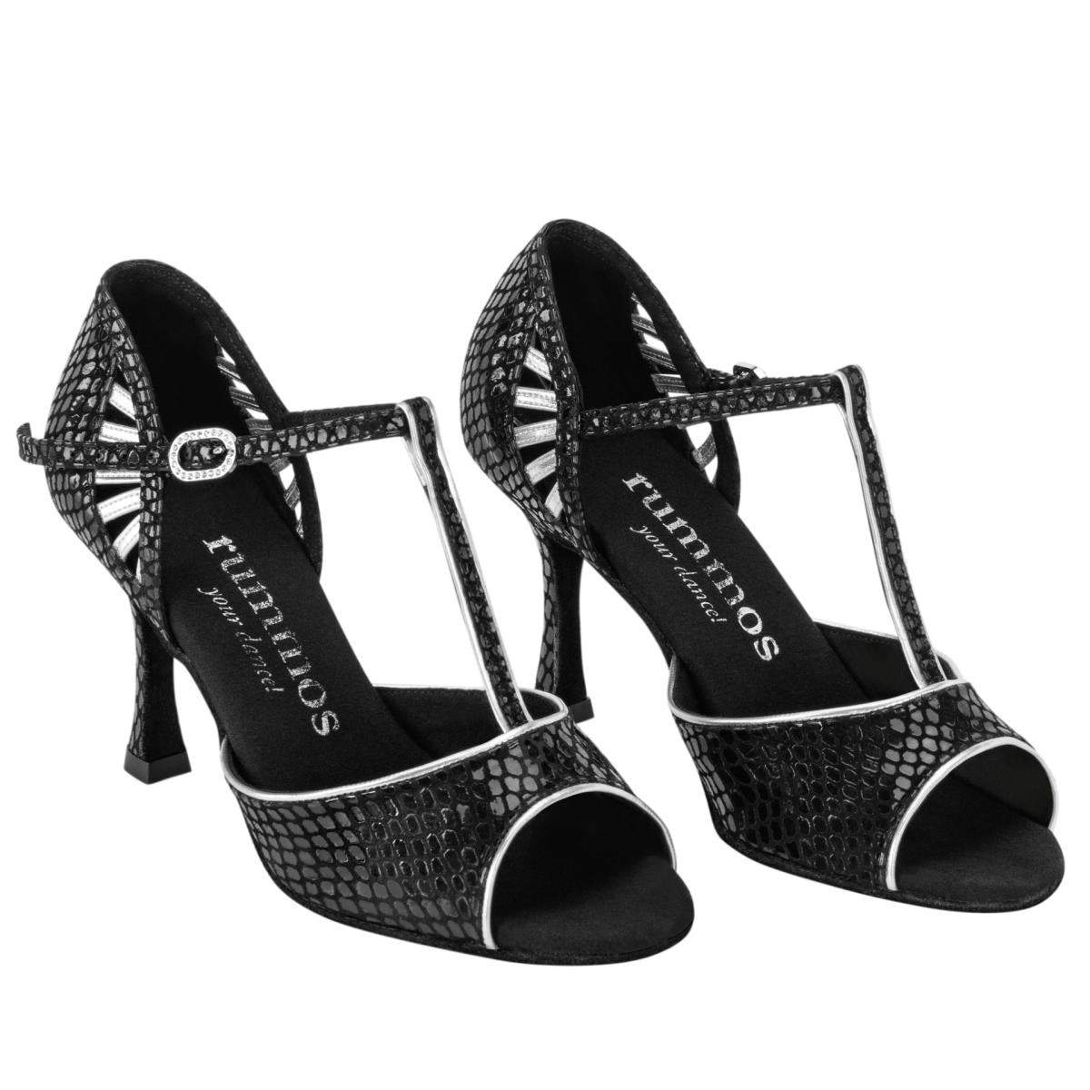 Rummos Damen Tanzschuhe Valentina 171-009 - Obermaterial: Leder - Farbe: schwarz, silber - Weite: Normal - Absatz: 70R Flare - Größe: EUR 41