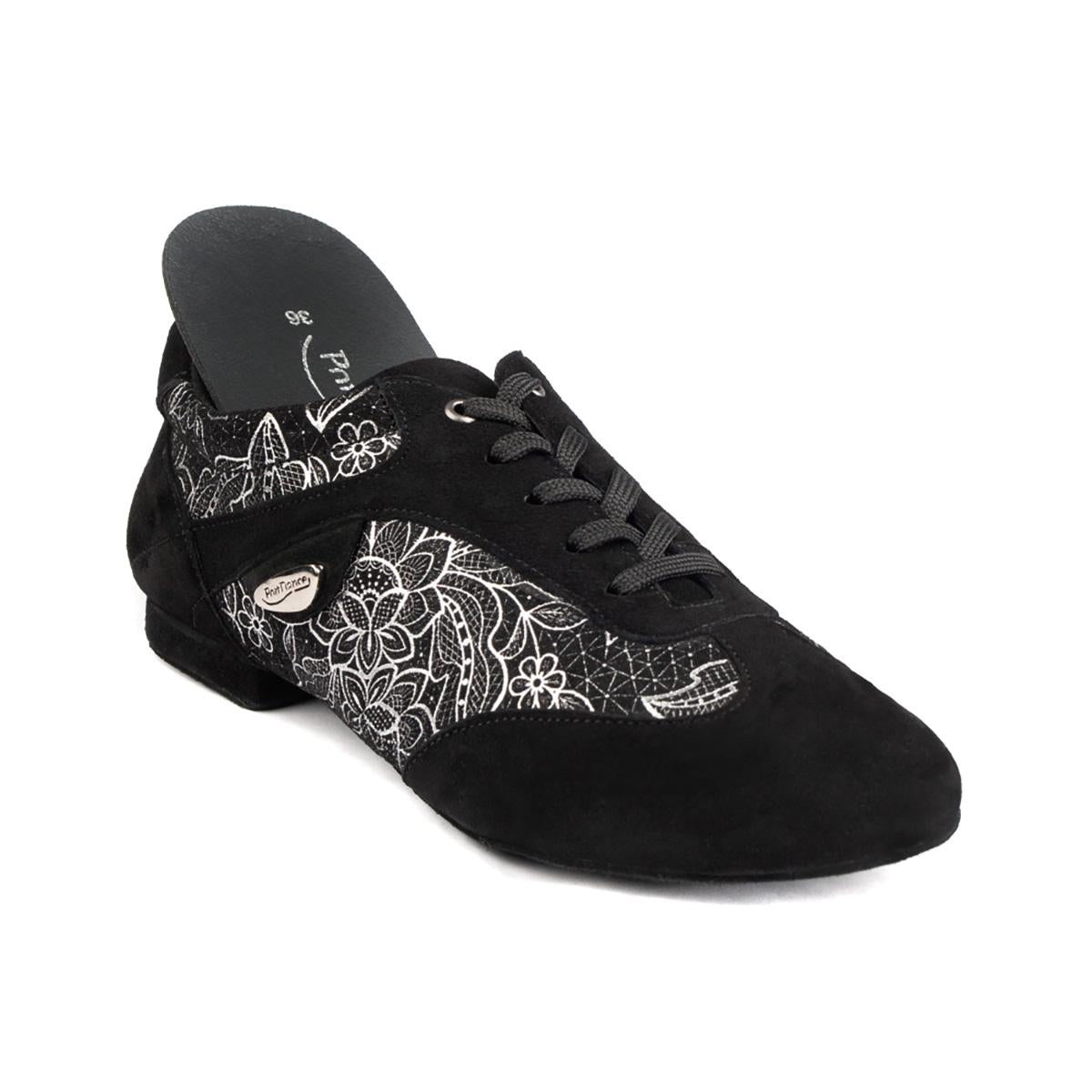 PortDance Damen Trainerschuhe PD09 - Obermaterial: Nubuck/Fantasy Schwarz/Weiß - Absatz: 1,5 cm Micro-Heel - Größe: 39 EU
