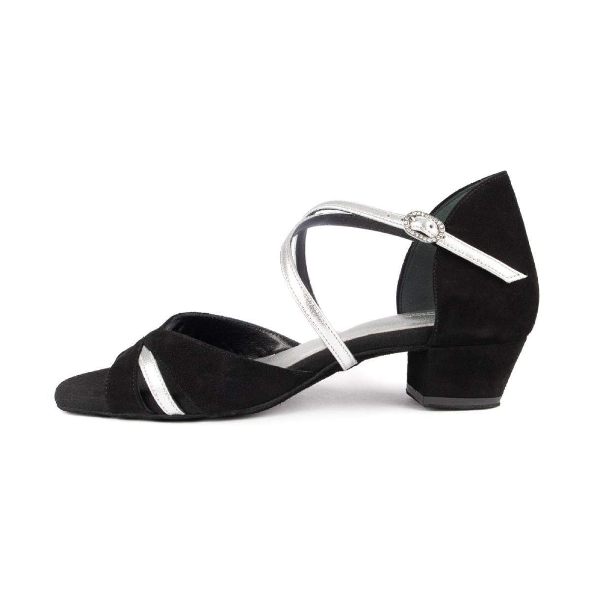PortDance Damen Tanzschuhe PD816 - Obermaterial: Nubuck/Leder Schwarz/Silber - Absatz: 3 cm Blockabsatz - Größe: 39 EU